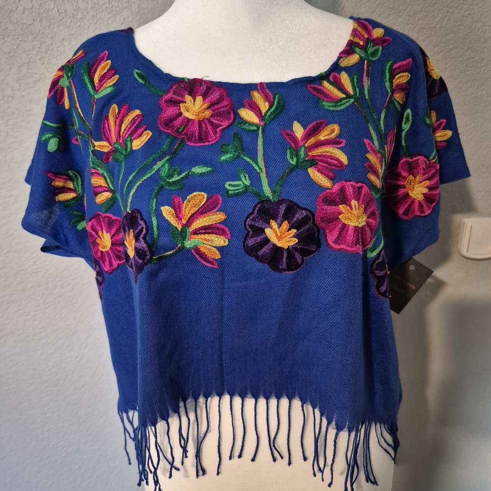 Embroidered Blue Floral Women's Top